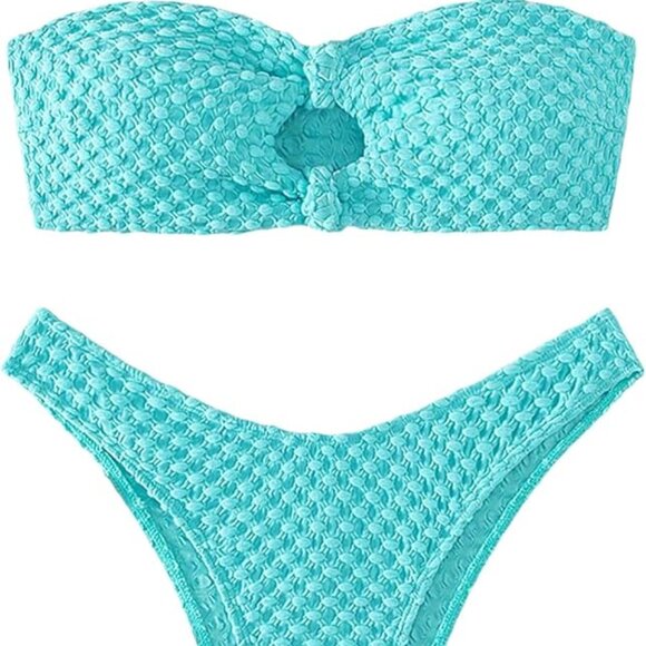 2 Piece Strapless Cut Out Bandeau Swimsuit - Picture 2 of 6